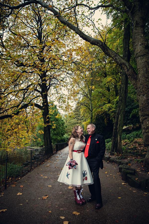 Sara s tattoo inspired alternative wedding dress rocked with Doc Martins