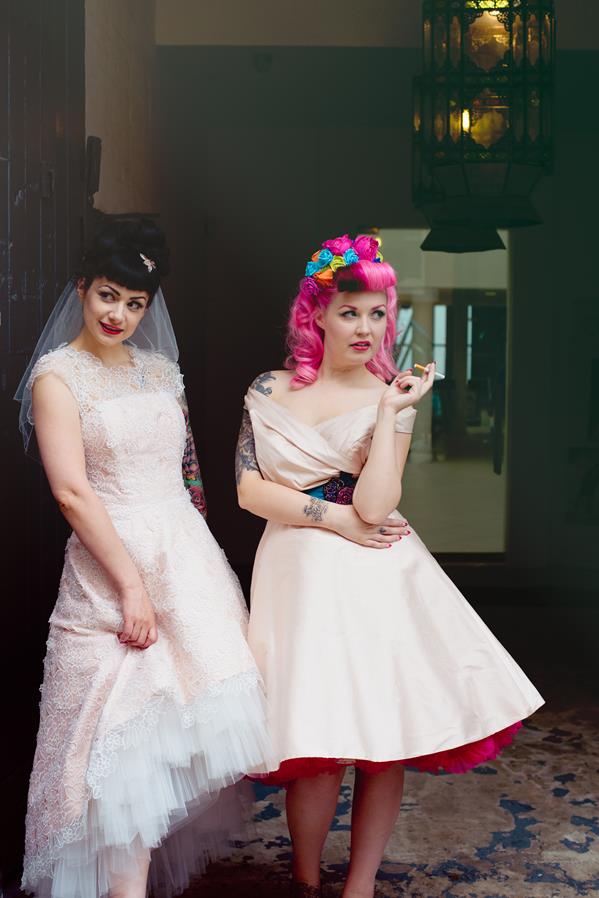 The-couture-company-alternative-bespoke-custom-made-wedding-quirky-dresses-rockabilly-1950s-tea-length-swing-vintage-lace-tattoo-tattooed-embroidered-lace-dress-bride-pink-Photo-NikkiCooper  (24) (Copy)